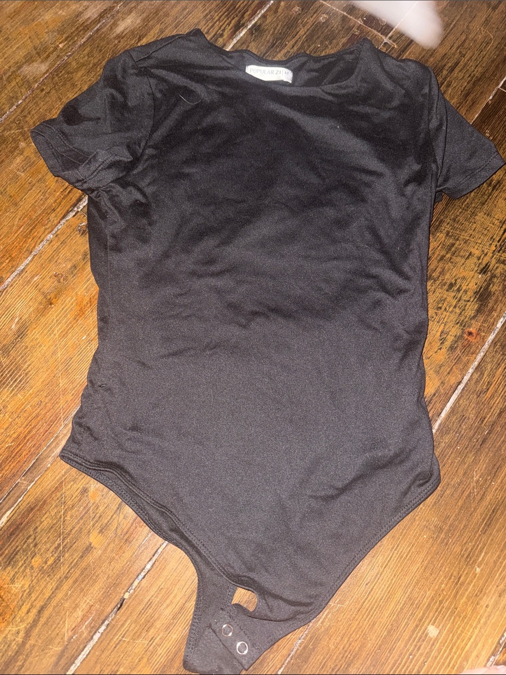 Short-Sleeve Black Bodysuit with Snap Closure